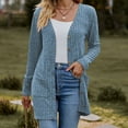 thumbnail image 2 of miqiqism Cardigan Sweaters for Women Fashion Brushed Stripe Long Sleeve Cardigans Coat Trendy Buttons Soft Knitted Solid Color Open Front Sweatshirt,Blue,X-Large, 2 of 5