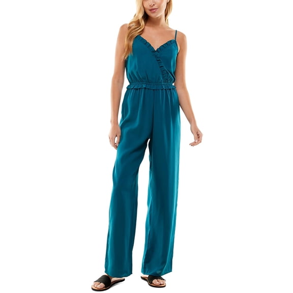 Kingston Grey Womens Juniors Ruffled V-Neck Jumpsuit