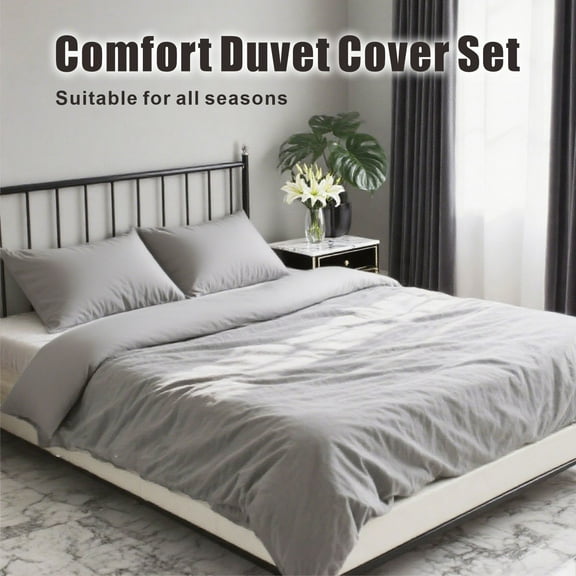 SGWGSMD 100% Cotton Queen Size 3 Piece Bedding Set - Includes 1 Comforter and 2 Pillowcases, No Sheet Sets, Grey, Italian Minimalist Style