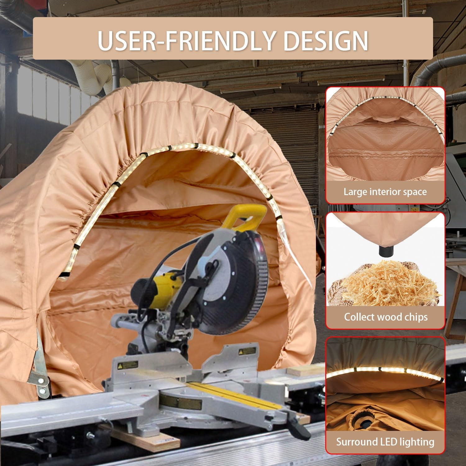BERPET Miter Saw Dust Collection Hood with LED Light, 4 in Vacuum Port, Compatible with 10 in and 12 in Miter Saws