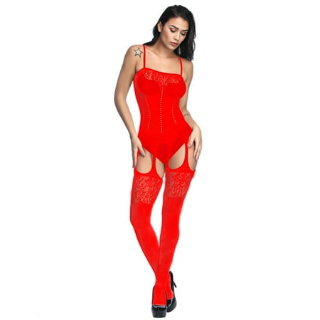 Generic Sexy Lingerie Women s Sexy Sling Open Crotch Body Stocking One-Piece Black Silk Mesh Stockings Uniform Seductive Set