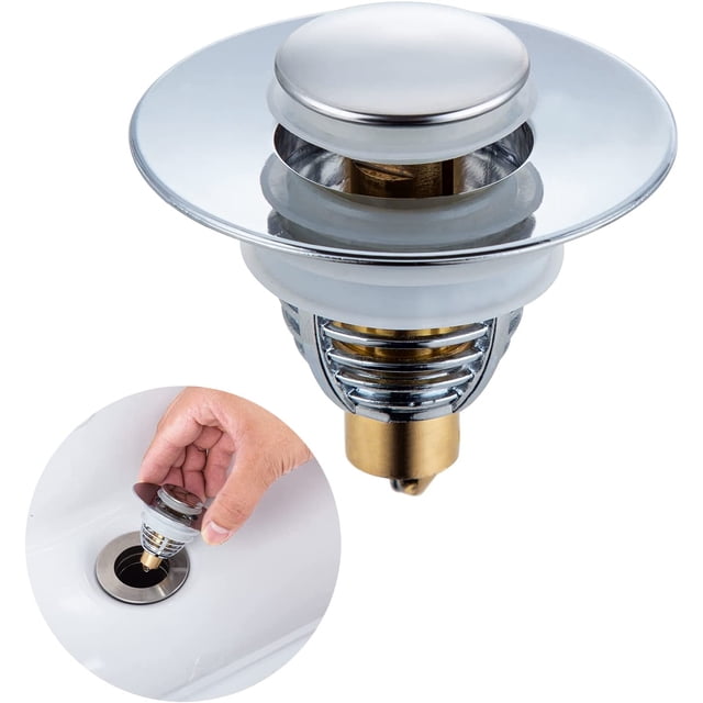Tapón de fregadero de acero inoxidable de 34-38mm, tapón de fregadero emergente Universal con 2 juntas de silicona, para tapón de baño de lavabo de encimera TUNC Sencillez