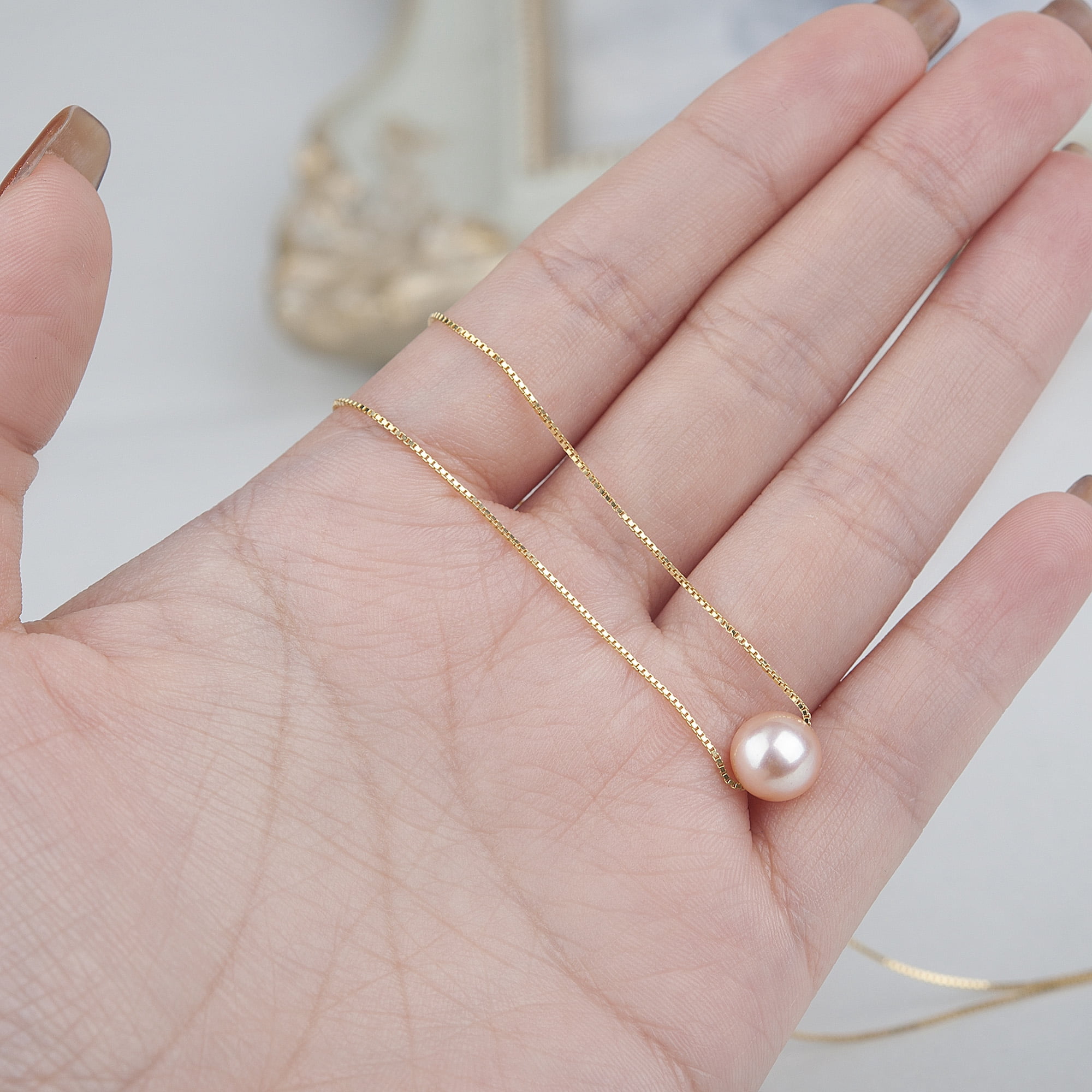 Anavia Girlfriend Necklace Mother's Day Gift, 925 Sterling Silver Necklace for Girlfriend from Boyfriend Mother's Day-[Pink Pearl + Gold Chain]