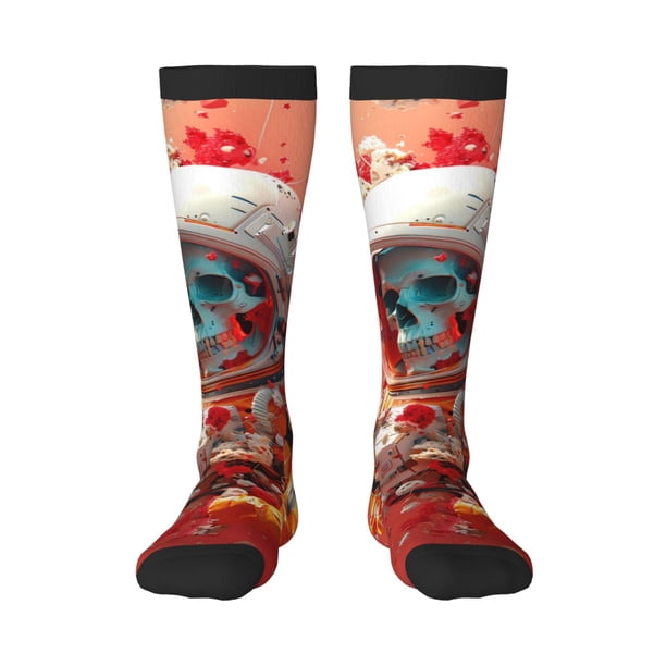 Balery Space Skeleton Art Calcetines novedosos Calcetines deportivos Calcetines hasta la rodilla Calcetines de algodón Calcetines originales y geniales