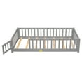 thumbnail image 5 of Twin Size Floor Bed with Safety Fence and Revolving Door, Modern Pine Wood Low Bed Frame with Plywood Slats Support, Multifunctional Leisure Daybed Frame with Armrest for Living Room, Bedroom, Gray, 5 of 9