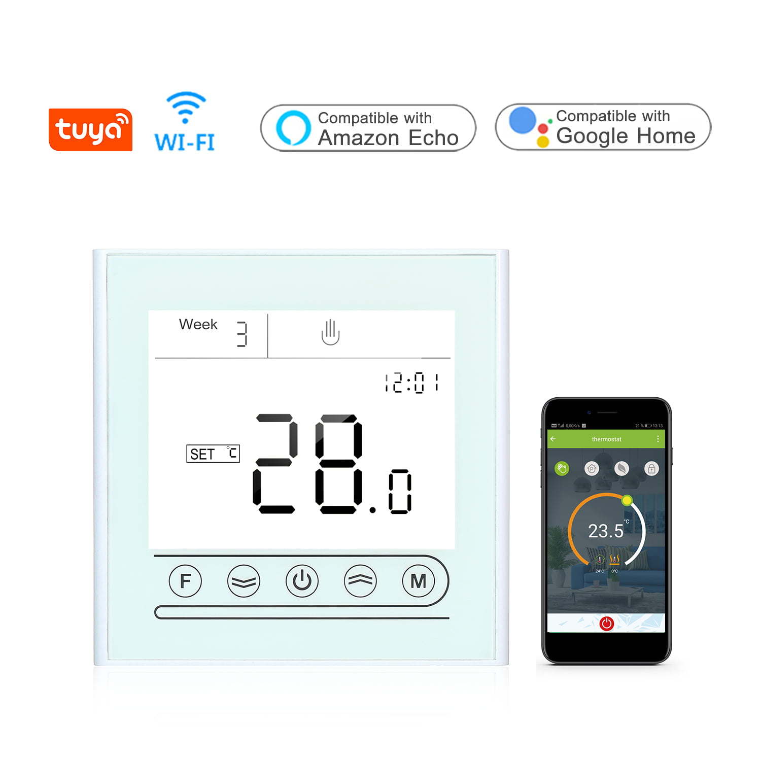 Programmable WiFi Thermostat Temperature Controller Electric Heating Alexa Home
