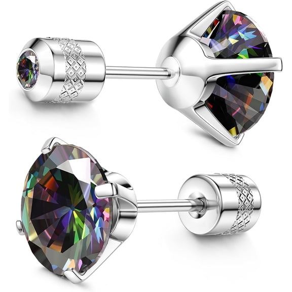 Tarien G23 Implant-Grade Titanium Screw Earrings, 20g, Pure Titanium Studs, Suitable for Sensitive Ears, 5A Cubic Zirconia Titanium Earrings, Unisex Reversible Earrings