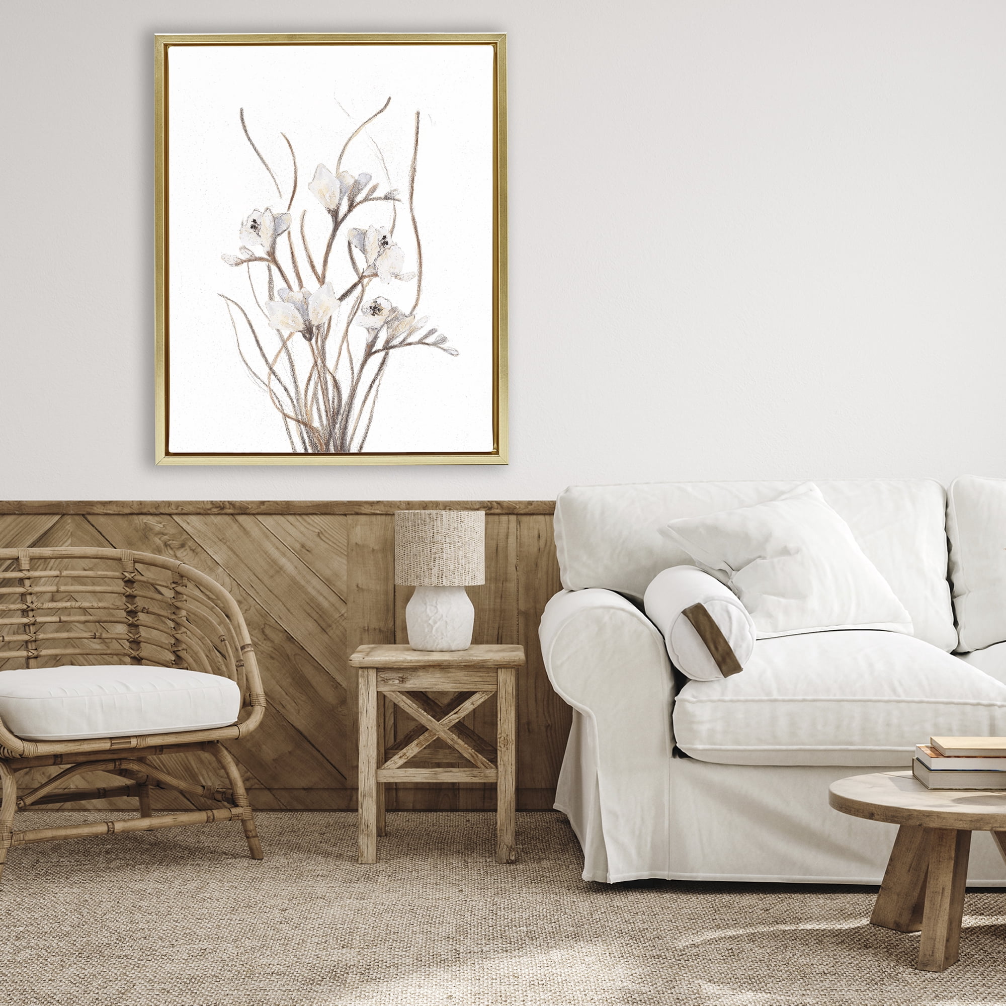 Stupell Industries Curly Branches on White Gold Framed Floater Canvas Wall Art, design by Lanie Loreth