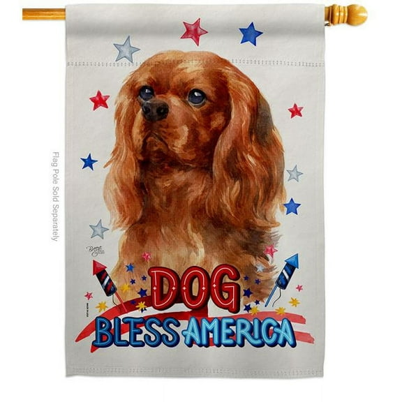 Breeze Decor H120210-BO Patriotic Ruby Cavalier King Spaniel Animals Dog 28 x 40 in. Double-Sided Decorative Vertical House Flag for Decoration Banner Garden Yard Gift