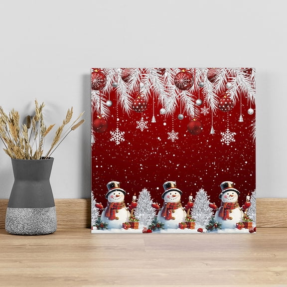 Red Christmas Wall Art Painting on Canvas, Xmas Snowflake Balls Tree Canvas Art Home Prints Wall Art Framed Modern Artwork for Living Room Bedroom Wall Decor 12x12in