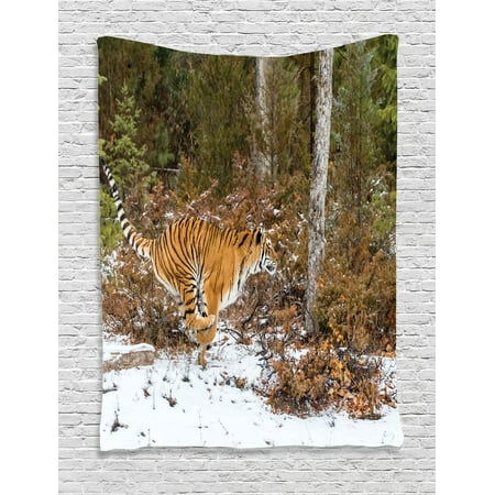 Animal Print Tapestry Wall Hanging Bengal Tiger In Snowy Jungle Animal Print Tapestry Wall Hanging Bengal Tiger In Snowy Jungle Hunting And Cruising For Prey Furry