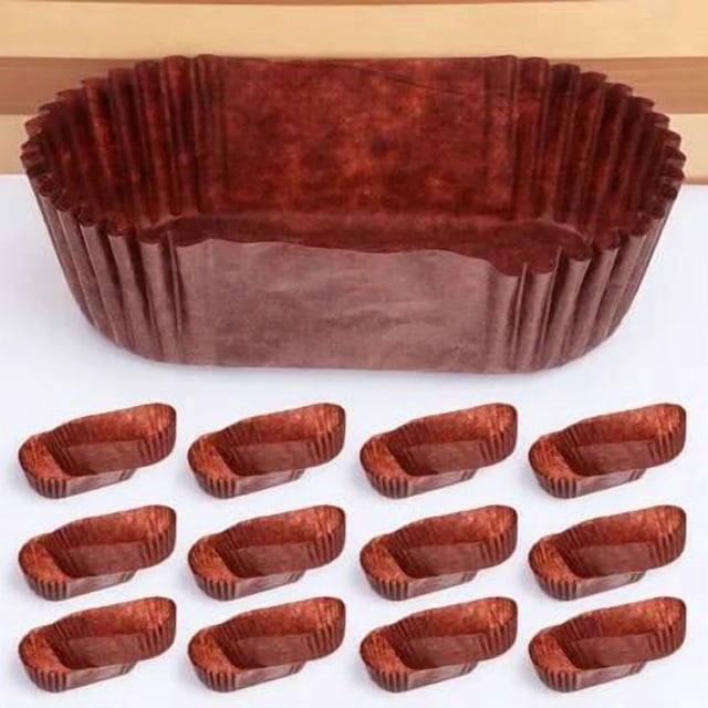 Mobutofu Chocolate Oval Cake Paper Cup Grease Proof for Cake Holding High Temperature Resistant Paper Baking Cup 50 Count