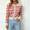 thumbnail image 2 of Karight Women's Striped Button Down Cardigan Crew Neck Long Sleeve Cropped Knit Sweater Outerwear with Gold Buttons, 2 of 5