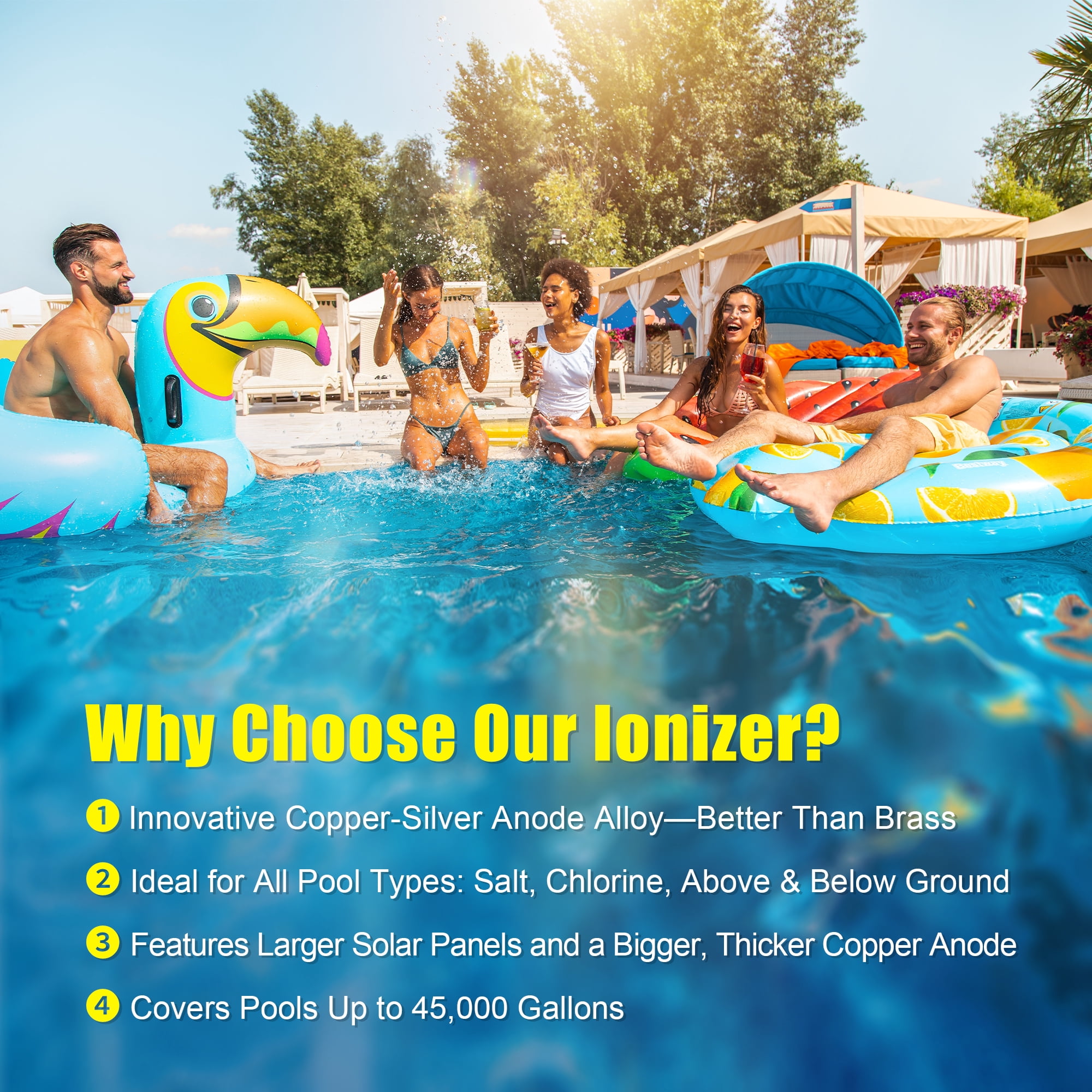 FOXLUX Solar Pool Cleaner & LED RGB Floating Light with Copper Ionization, Solar Powered for Crystal Clear Water, Up to 35,000 Gallons, for Fresh & Salt Water Pools & Spas