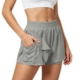 thumbnail image 3 of XIAOCHA Womens Solid Athletic Shorts Smocked High Waist Side Split Pocket Gym Bermudas, 3 of 8