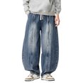 thumbnail image 2 of Big And Tall Jeans for Men Casual Elastic Waist Design Carrot Denim Pants Versatile Retro Drawstring Solid Color Fall Travel Long Jeans with Pocket, 2 of 5