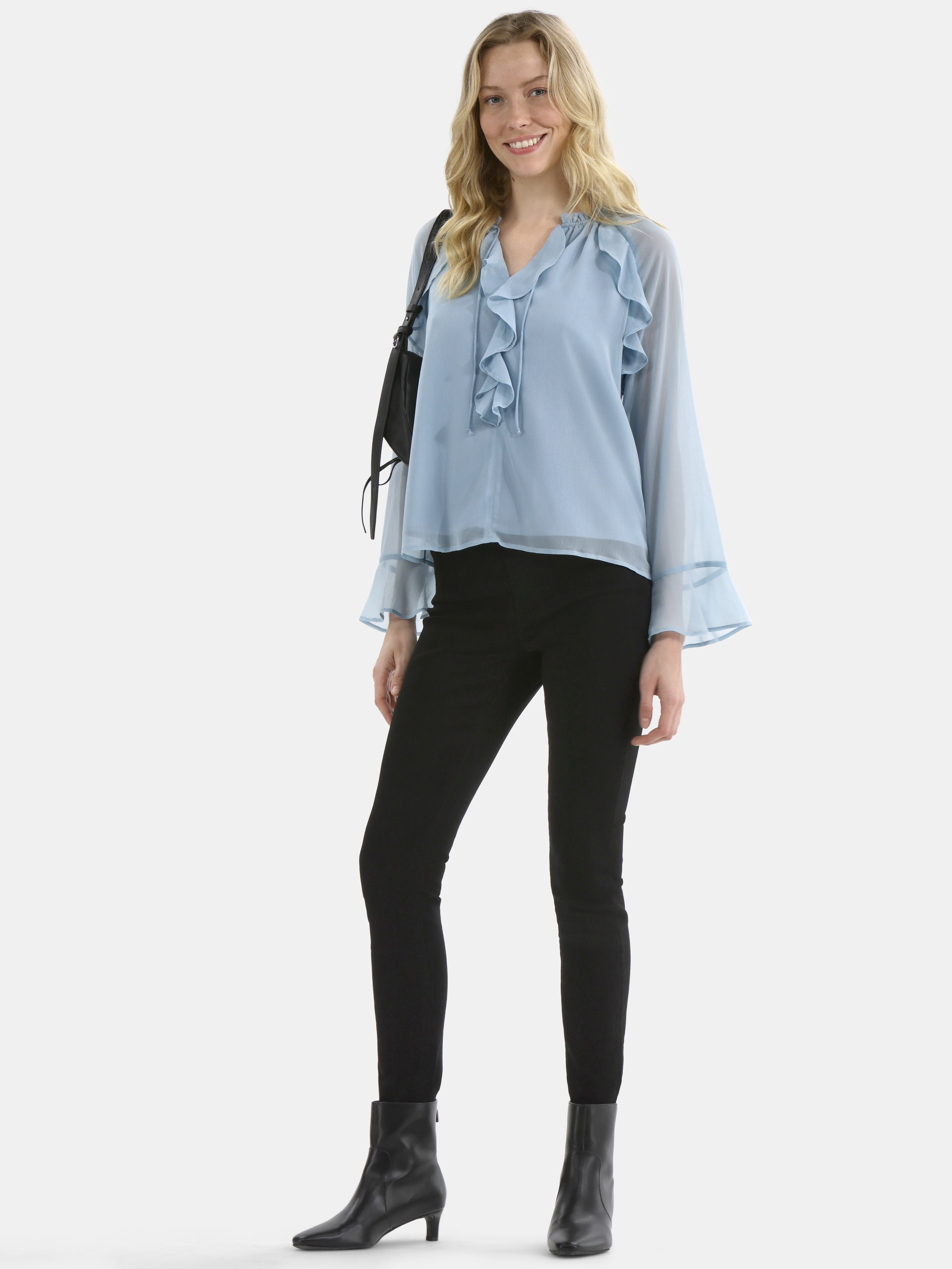 Time and Tru Women's Ruffle Blouse with Long Sleeves, Sizes XS-XXXL
