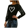 thumbnail image 4 of WXLWZYWL Valentine 's Day Dressy Casaul Tops for Women Heart Print Mesh Long Sleeve Shirts Round Neck Going out Tops, 4 of 6