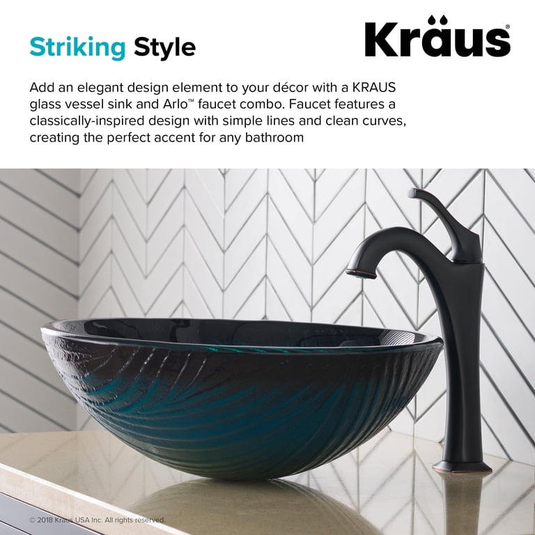 KRAUS Green Glass Vessel Sink & Matte Black Faucet Combo - 17 Inch, Tempered Glass, With Pop-Up Drain