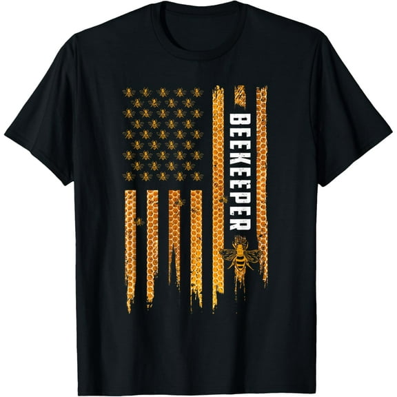 Beekeeping American Flag Honeycomb Honey Bees Beekeeper T-Shirtmen and women can wear, black, white, gifts.S,M,L,XL,2XL,3XL,252XL