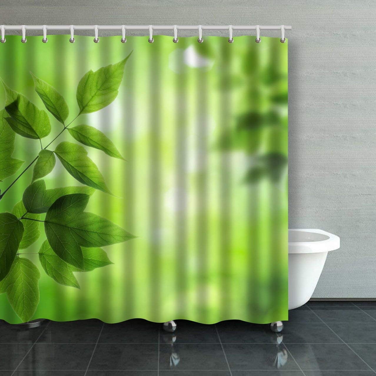 ARTJIA Fresh And Green Leaves Shower Curtain Bathroom Curtain 66x72