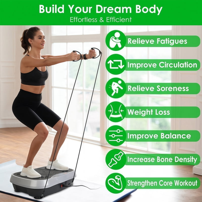 Qifang Vibration Exercise Machine with Resistance Bands, 120 Levels Whole Body Vibration Platform for Weight Loss, Shaping, Home Gym Workout Equipment