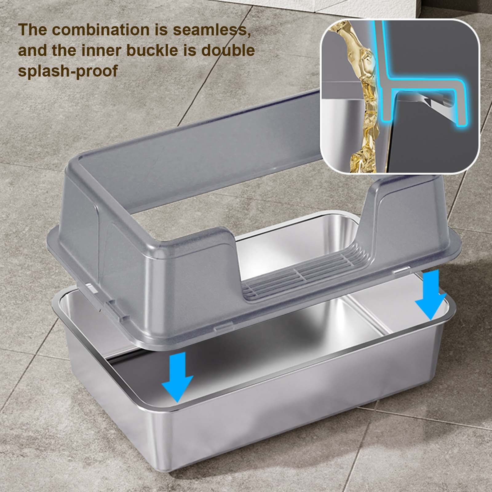 Stainless Steel Cat Litter Box with Lid – Leak-Proof & Scratch-Resistant Litter Box for Large Cats, Includes Anti-Slip Mat & Scoop, Easy to Clean