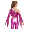 thumbnail image 4 of Miutii Girls One-Shoulder Sequins Dance Tops Tassel Sparkle Long Sleeve Crop Top Performance Outfits for 5-16 Years Hot Pink 10, 4 of 7