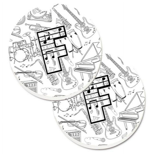 Carolines Treasures CJ2007-FCARC Letter F Musical Note Letters Set of 2 Cup Holder Car Coaster