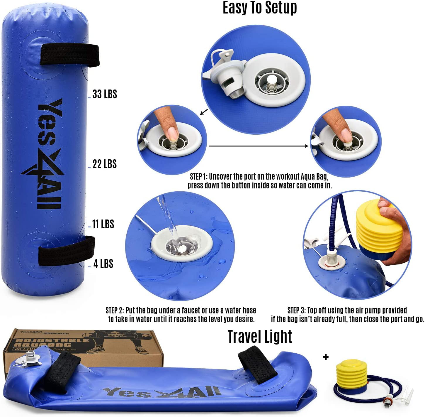 Yes4All Adjustable Aqua Training Bag with Air Pump Available in 2 Sizes 45lbs & 80lbs 45 