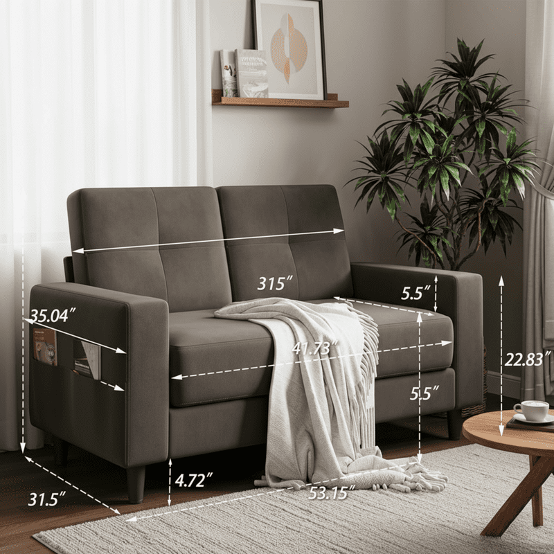 53" Loveseat Sofa - Comfortable Modern Design Couch for Small Spaces, Easy Assembly and Noise-Free, Brown