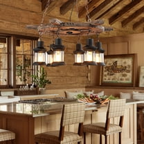 FINE MAKER Rustic 6-Light Wooden Cylinder Pendant Light