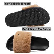Barerun Women's Fuzzy Faux Fur Open Toe Slides Slippers