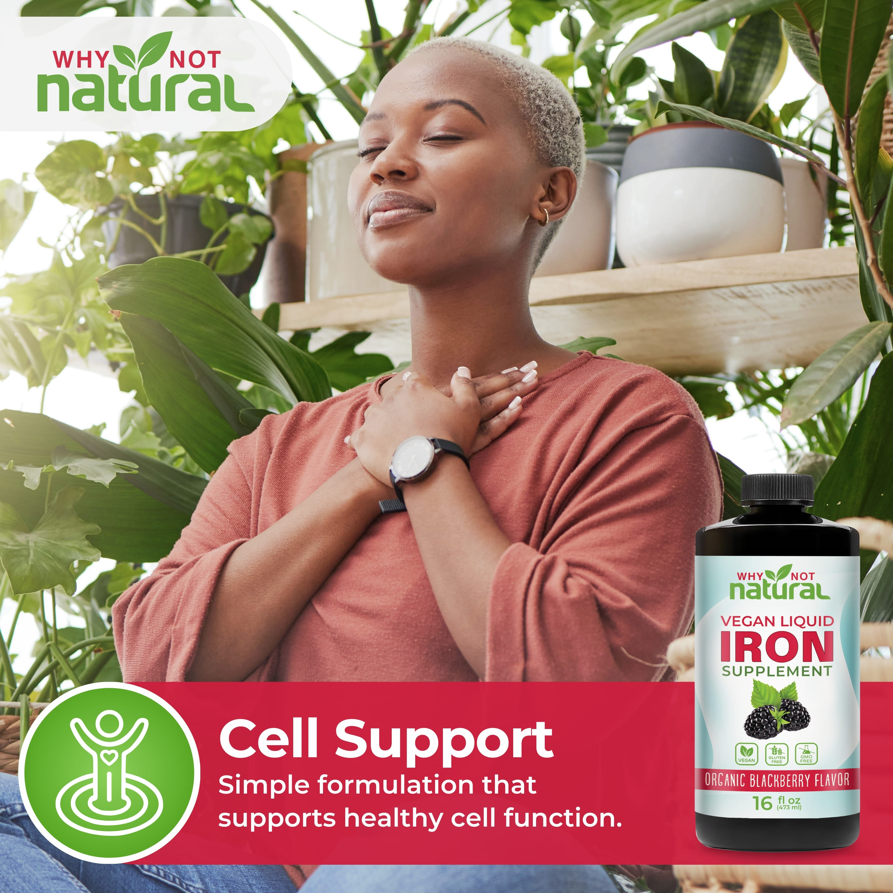 Why Not Natural Liquid Iron Supplement for Women Men and Kids, Vegan Formulation for Anemia