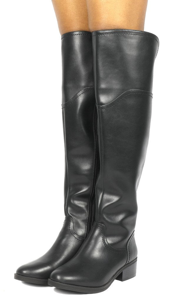 TOETOS Women's Low Heel Side Zipper Knee High Winter Riding Boots Wide Calf