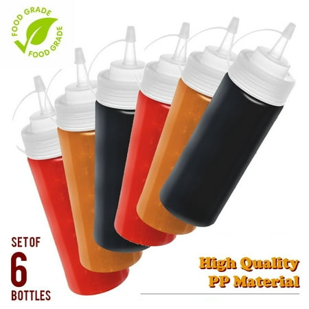 6 Pack Plastic Squeeze Squirt Condiment Bottles with Twist On Cap Lids 8 Oz, Top Dispensers for Home & Restaurant Ketchup, Mustard, Mayo, Dressings, Olive Oil, BBQ Sauce-BPA (Best Bbq Restaurant In Savannah Ga)