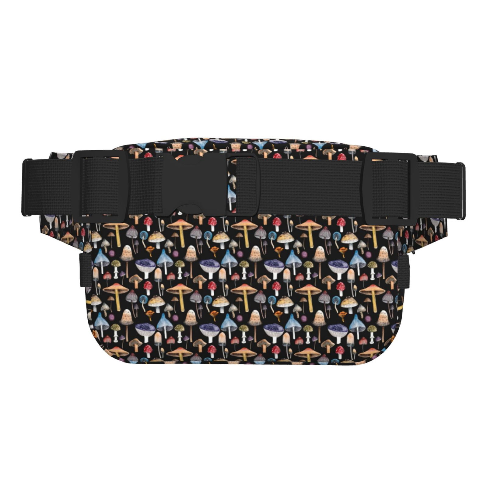 Picia Mushrooms and Leaves Print Square Double-Layer Waist Bag Mini Adjustable Waist Belt Bag Exercise Running Travel Hiking