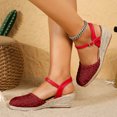 thumbnail image 2 of Womens Espadrilles Woven Closed Toe Wedge Sandals Classic Summer Cork Wedges Heels with Ankle Strap Thick Sole Dressy Beach Shoes Red Size 6.5, 2 of 8