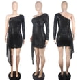 thumbnail image 4 of Vestido Nagfar con lentejuelas brillantes de un solo hombro, mini cruzado a la cadera, negro, 4 of 6
