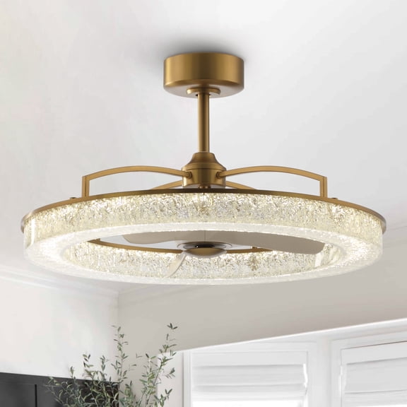 Parrot Unlce Modern 32" Gold Resin Shade Caged LED Ceiling Fan with Remote Control, 8"/20" Downrods