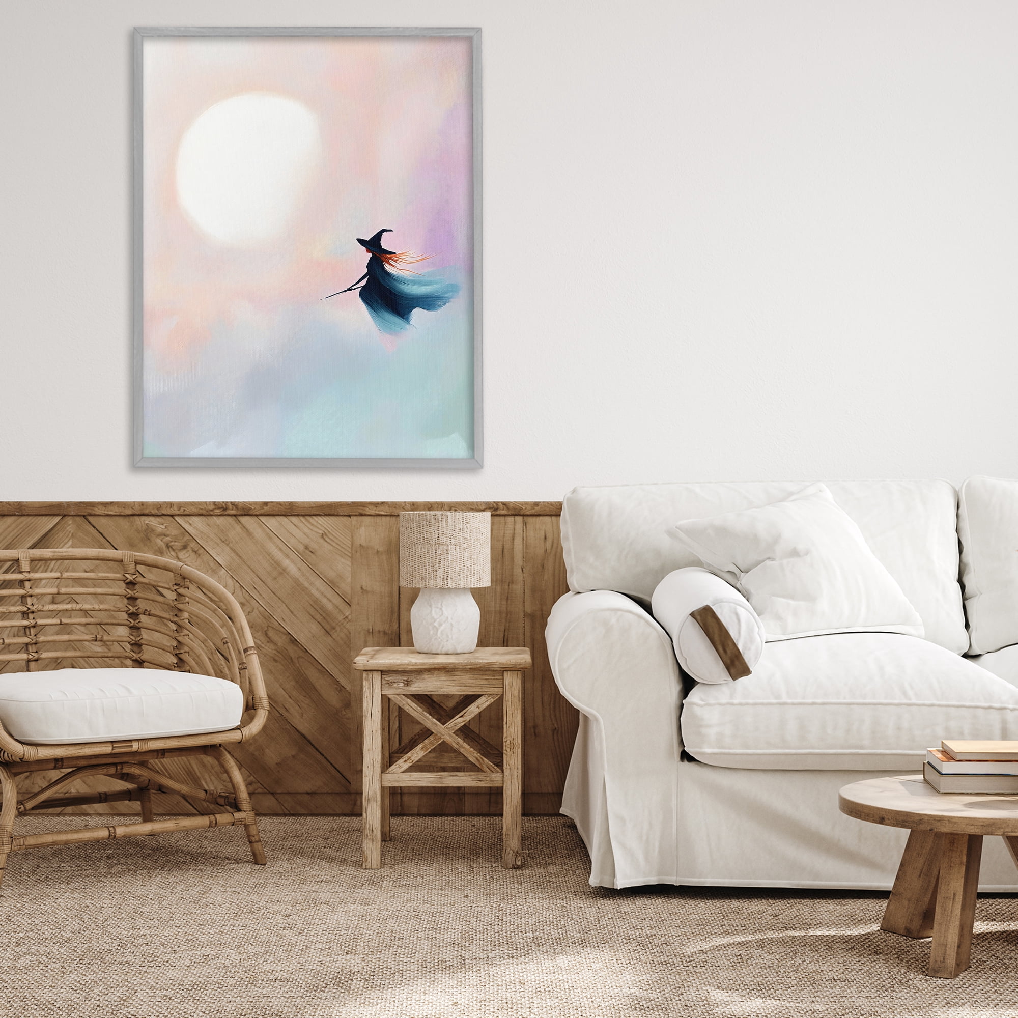 Stupell Industries Witch Flying at Sunset Gray Framed Giclee Art, design by The Prints Vibe