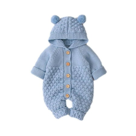 

Honeeladyy Winter Newborn Baby Girls Boys Winter Warm Coat Knit Outwear Hooded Jumpsuit Light Blue Clearance under 5$