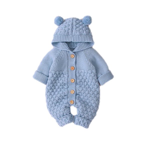 IROINID Savings Baby Bodysuit Long Sleeve Newborn Baby Girls Boys Winter Warm Coat Knit Outwear Hooded Jumpsuit,Light Blue