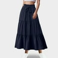 thumbnail image 2 of Jkety Linen Maxi Skirt Women's High Waist Flowy Pleated Chiffon Maxi Skirt(Dark Blue,M), 2 of 4