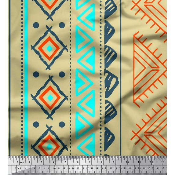 Soimoi Modal Satin Fabric Aztec Geometric Decor Fabric Printed Yard 42 Inch Wide
