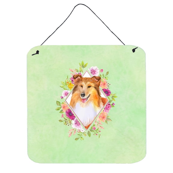 Sheltie Shetland Sheepdog Green Flowers Wall or Door Hanging Prints