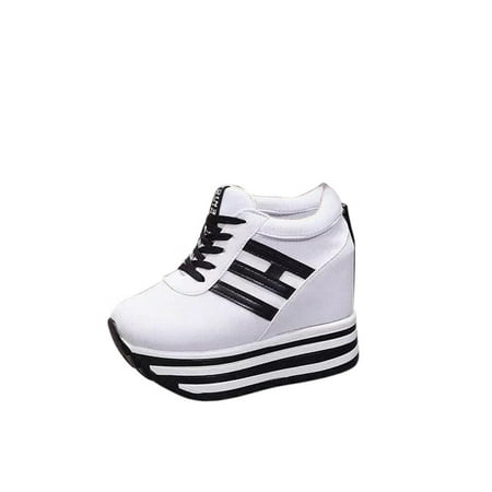 

bvgfsahne Fashion Women s Casual Lace Up Sneaker Canvas High-top Thick Bottom Sport Shoes