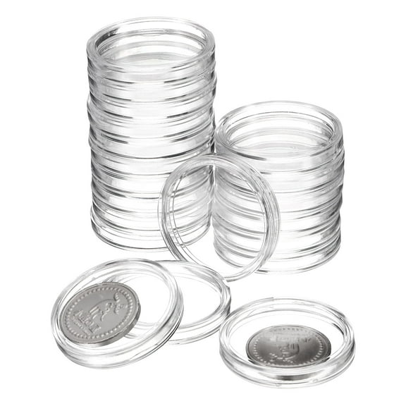 Uxcell 20 Pcs 32mm Silver Dollar Coin Holders Plastic Coin Covers Acrylic Clear Round Coin Collection Supplies