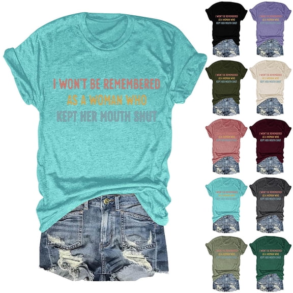 Trendfront Womens Inspirational Letter Print Tee Graphic T Shirts Casual Crewneck Summer Slogan Tops Fashion Loose Fit Retro Streetwear
