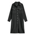 thumbnail image 4 of Fall and Winter Dress for Women Loose Long Sleeve Button Front Corduroy Shirt Dresses Casual Midi Dress Dark Gray L, 4 of 5